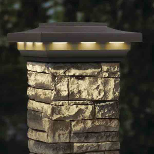 Solar Woodland Gray Post Cap on Stone Post