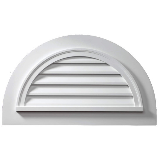 HRLV36X18-4F - 43&quot; Overall Width, 25&quot; Overall Height, 3 1/2&quot; Trim Width,1&quot; Trim Projection Decorative Half-Round Louver