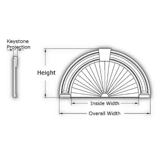Fypon Polyurethane Panel Arch Pediment with Sunburst and Keystone Profile