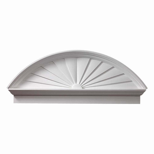 54&quot; Width, 58 1/2&quot; Overall Width, 21 3/8&quot; Height, 3 1/8&quot; Projection, 1&quot; Breastboard Thickness Sunburst Pediment with Bottom Trim